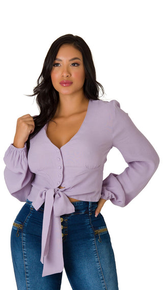 Blusa Escote En V Y Amarre 7B4694B - Lila