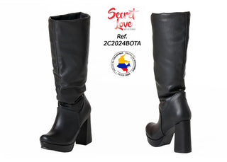Bota Alta Negra con Tacón Grueso y Plataforma 2C2024BOTA - Negro