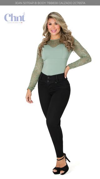 Body manga larga con control de abdomen CHNT 7BB838 - Verde