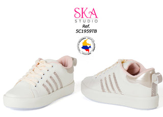 Tenis casuales detalles metalizados 5C1959TB - Blanco