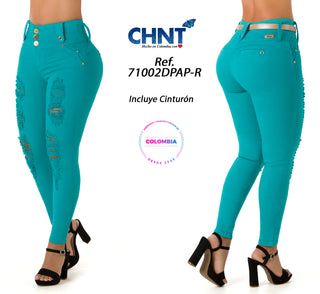 Isador Jeans Skinny Levanta Cola Tiro Alto 71002DPAP-R - Turqueza