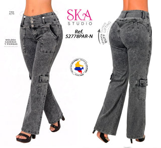 Jeans Cargo Bota Recta 52778PAR-N - Gris