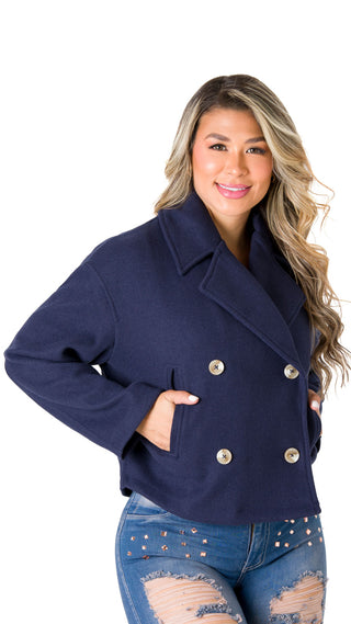Chaqueta Cuello Camisero y Detalles con Botones 5B6551CH - Azul