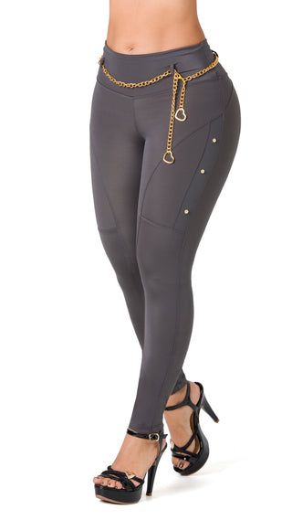 Legging Levantacola con Faja y Cadena Decorativa Chnt 7L943BPCP-N - Gris