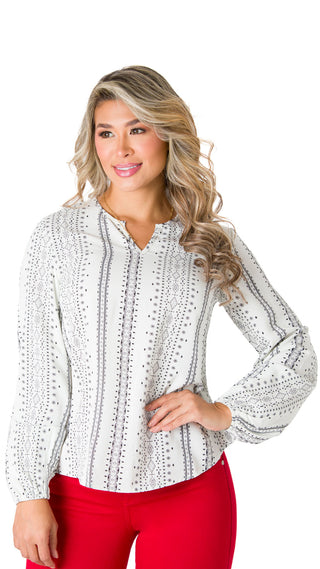 Camisa Manga Larga Cuello en V 5B6201B - Estampado