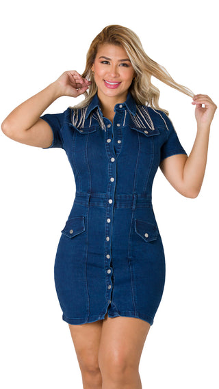 Vestido Denim Manga Corta 5V5598MN - Azul