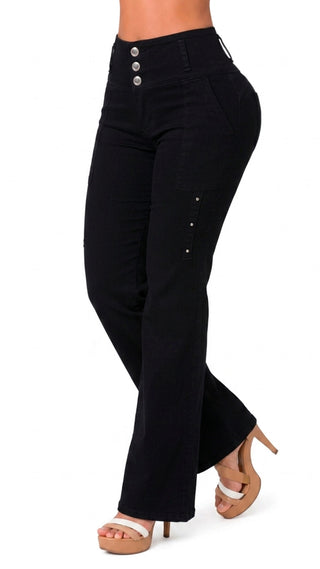 Jeans Bota Recta Pretina Ancha 52775PAR-B - Negro