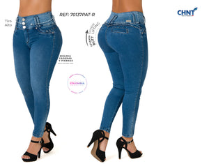 Fuentes Jeans Skinny Levanta Cola Tiro Alto 70137PAT-R - Azul Medio
