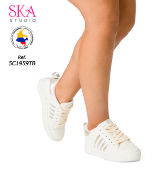 Tenis casuales detalles metalizados 5C1959TB - Blanco