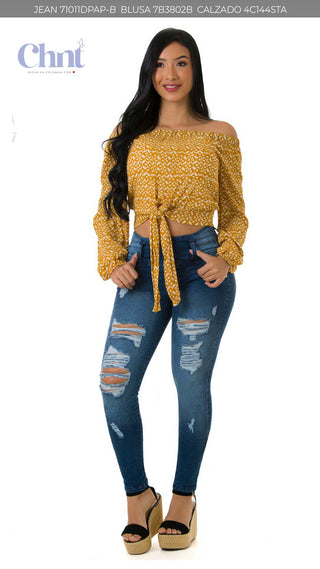 Gentrina Jeans Levantacola Bota Skinny 71011DPAP-B - Azul Oscuro