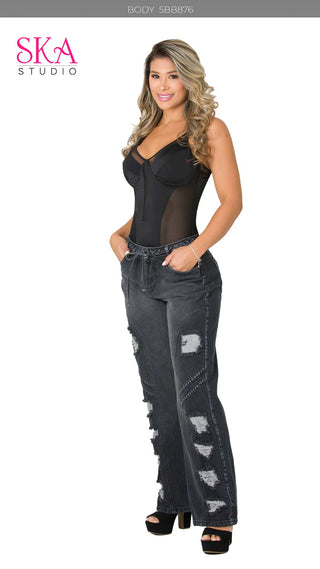 Body Cuello en V 5BB876 - Negro