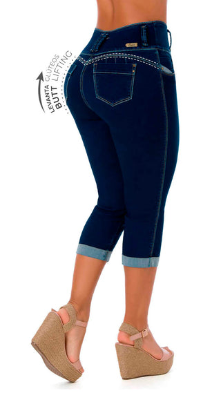  Capris Levantacola Tiro Alto Con Dobladillo 71169CAPA-B - Azul Oscuro