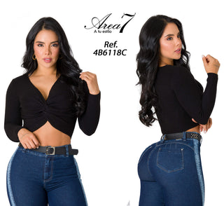 Crop Top Manga Larga 4B6118C - Negro
