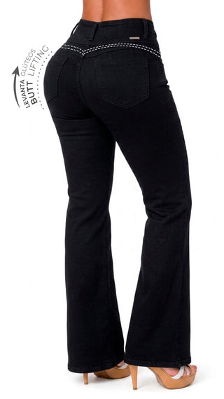 Jeans Bota Recta Pretina Ancha 52775PAR-B - Negro