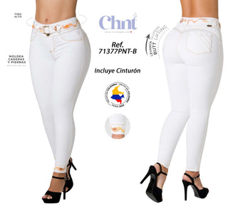 Jean Skinny con Bordado Decorativo Chnt 71377PNT-B - Marfil