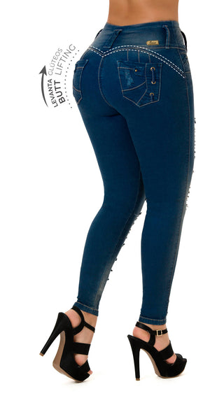 Ginelle Jeans Levantacola Bota Skinny 71087DPAP-B - Azul oscuro