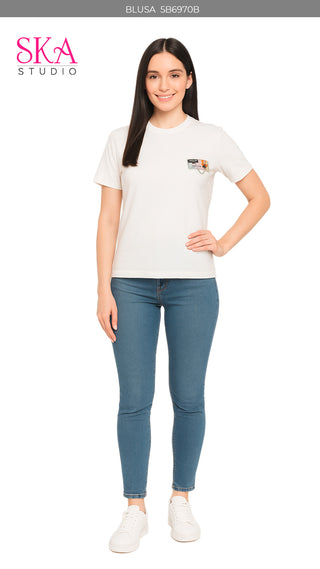 Blusa Cuello Redondo 5B6970B - Blanco