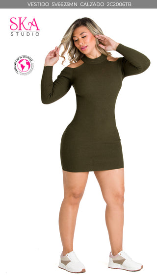Vestido Mini con Hombros Descubiertos 5V6623MN - Verde