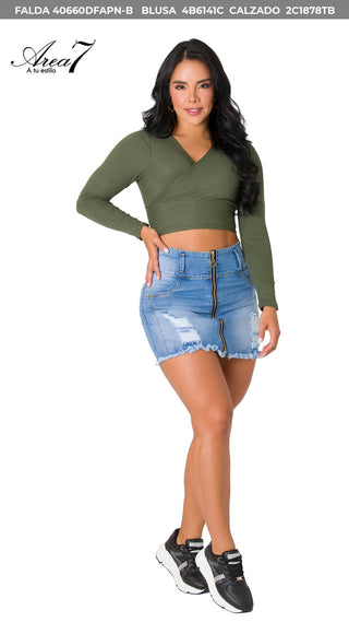 Crop Top Manga Larga 4B6141C - Verde