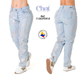 Jean Recto con Efecto Foil Chnt 71365PDR-B - Azul Claro