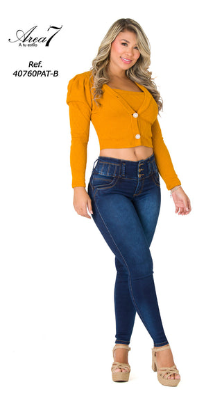 Jeans Levantacola 40760PAT-B - Azul Oscuro