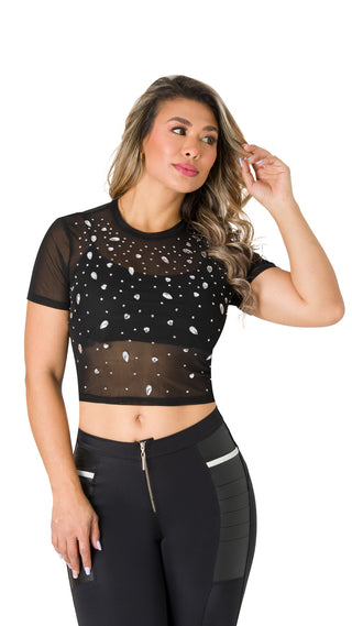 Crop Top En Mesh 4B6417C - Negro