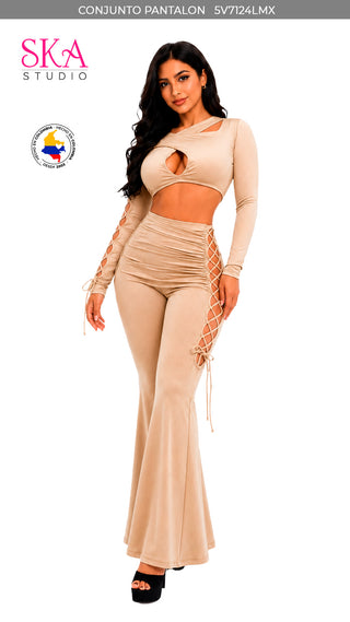 Women's Stretch Wrap-Neck Pant Set 5V7124LMX