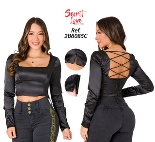 Crop Top Manga Larga 2B6085C - Negro