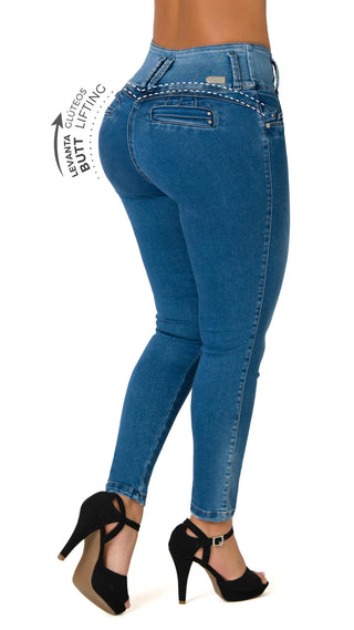 Fuentes Jeans Skinny Levanta Cola Tiro Alto 70137PAT-R - Azul Medio