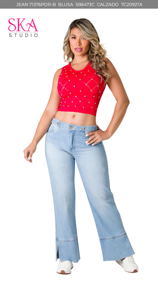 Crop Top con Detalles Brillantes 5B6473C - Rojo