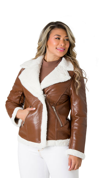 Chaqueta Afelpada Efecto Cuero 5B6624CH - Cafe