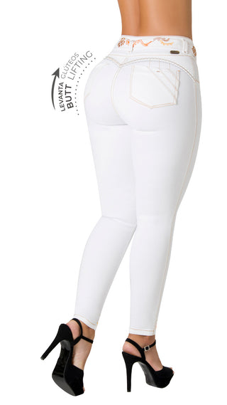Jean Skinny con Bordado Decorativo Chnt 71377PNT-B - Marfil