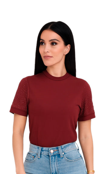 Blusa Con Brillos en las Mangas 5B6918B - Vinotinto