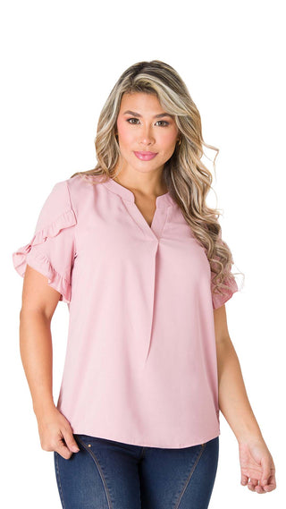 Blusa cuello en V boleros 4B6293B - Palo de Rosa