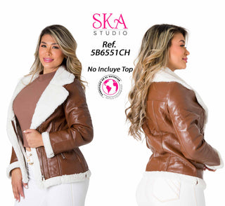 Chaqueta Afelpada Efecto Cuero 5B6624CH - Cafe