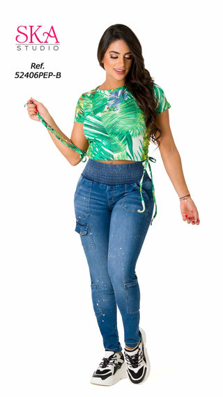 Hillary Jeans Levanta Cola Skinny Estilo Cargo 52406PEP-B - Azul Medio