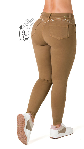 Jean Ajustado con Bolsillos Decorativos Chnt 71363PDT-B - Cafe