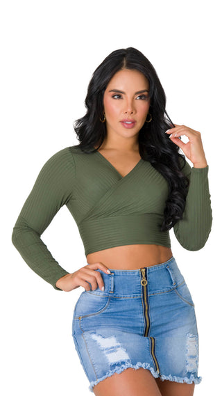 Crop Top Manga Larga 4B6141C - Verde