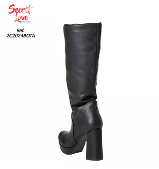 Bota Alta Negra con Tacón Grueso y Plataforma 2C2024BOTA - Negro
