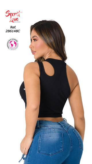 Crop Top Asimetrico 2B6148C - Negro