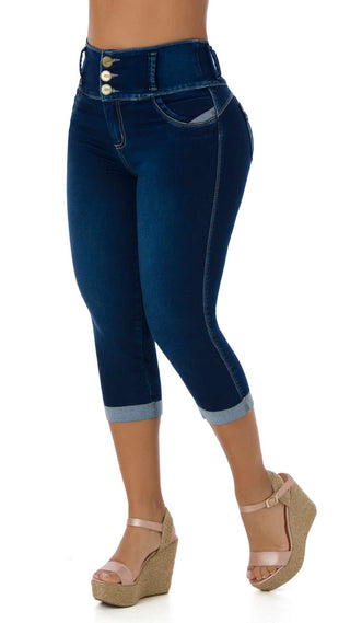  Capris Levantacola Tiro Alto Con Dobladillo 71169CAPA-B - Azul Oscuro