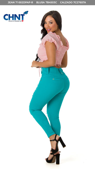 Isador Jeans Skinny Levanta Cola Tiro Alto 71002DPAP-R - Turqueza