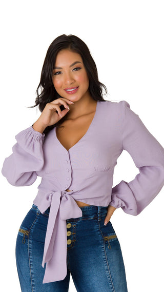 Blusa Escote En V Y Amarre 7B4694B - Lila