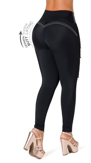 Legging Levantacola con Faja Interna y Cierre Chnt 7L942BPCP-N - Negro