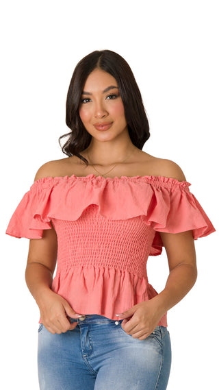 Blusa Con Hombros Descubiertos Y Volantes 7B5034B - Nude