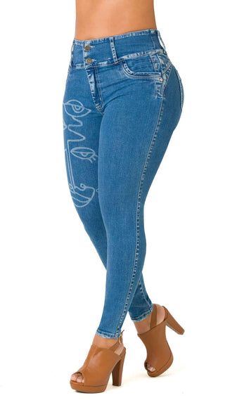 Jenn Jeans Skinny Levanta Cola Tiro Alto 40540PNT-B - Azul Medio