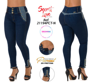 Jackquelin Jeans Skinny Levanta Cola Tiro Alto 21194PCT-N - Azul Oscuro