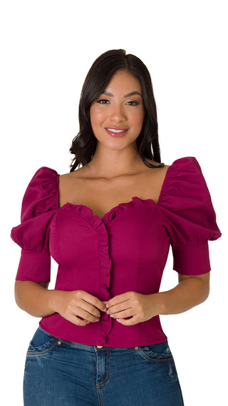 Blusa Escote Corazon Manga Farol 4B4171B - Vinotinto