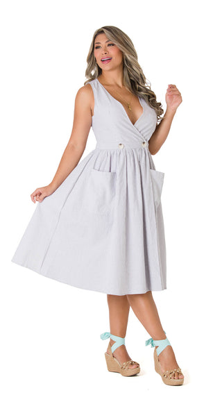 Vestido Con Escote En V 2V5134MD - Gris Claro