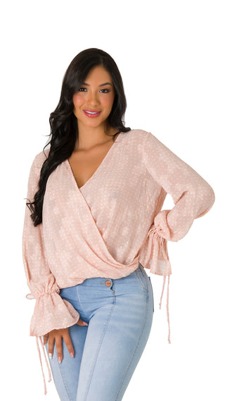 Blusa Manga Larga Cuello en V 7B4671B - Rosado